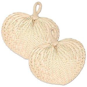 3 Pack Hand Made Fans Rattan Palm Leaf Bambo Decoration Party Wedding Women NEW